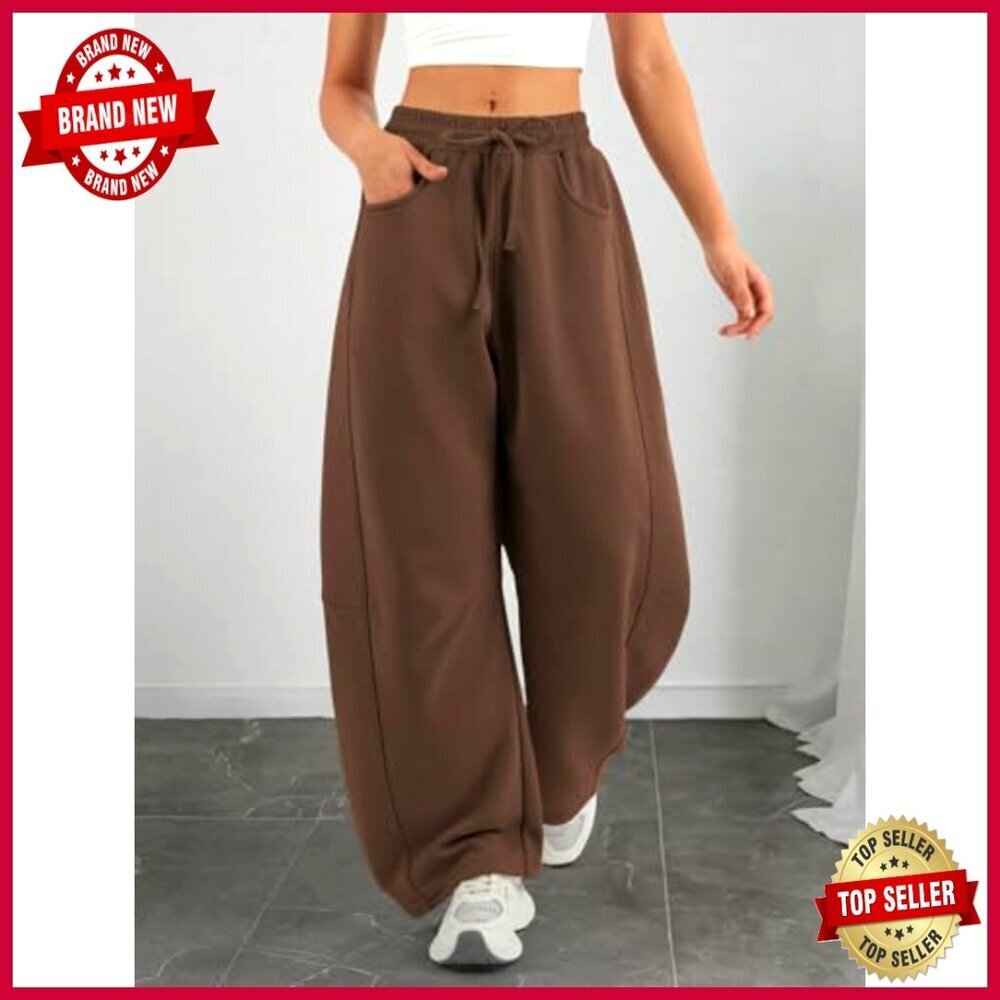 Wide Leg Sweatpants Barrel Fit Comfy Lounge Pants with Pockets - Picture 3 of 7